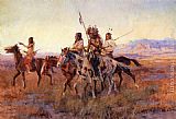Charles Marion Russell Famous Paintings - Four Mounted Indians